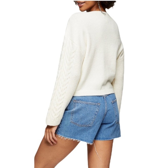 TOPSHOP Cable Stitch Crop Sweater In Ivory NWT - Picture 14 of 15